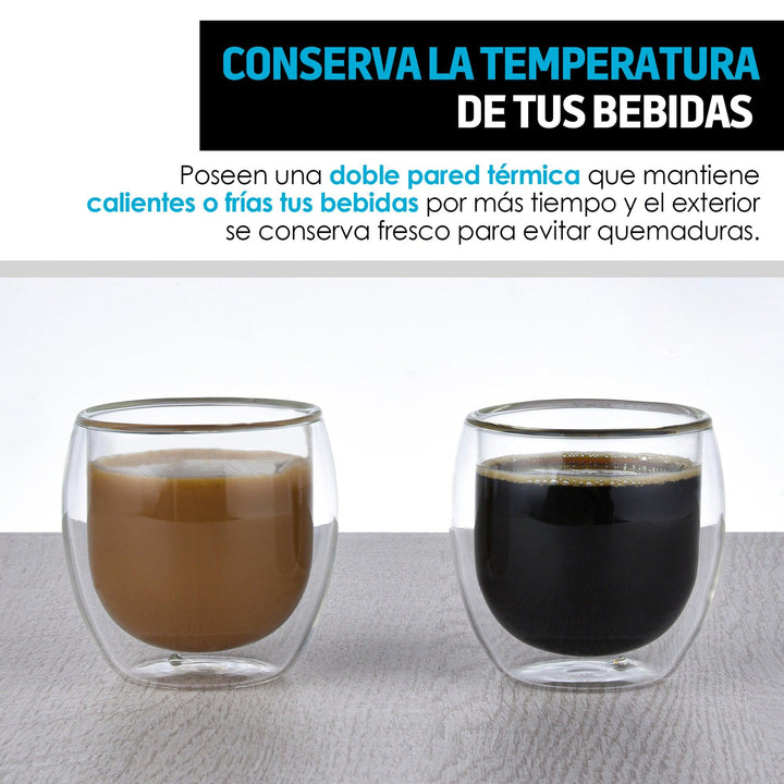 Vasos de Vidrio Redlemon Termicos Doble Pared Para Café 4 Pz 360ml