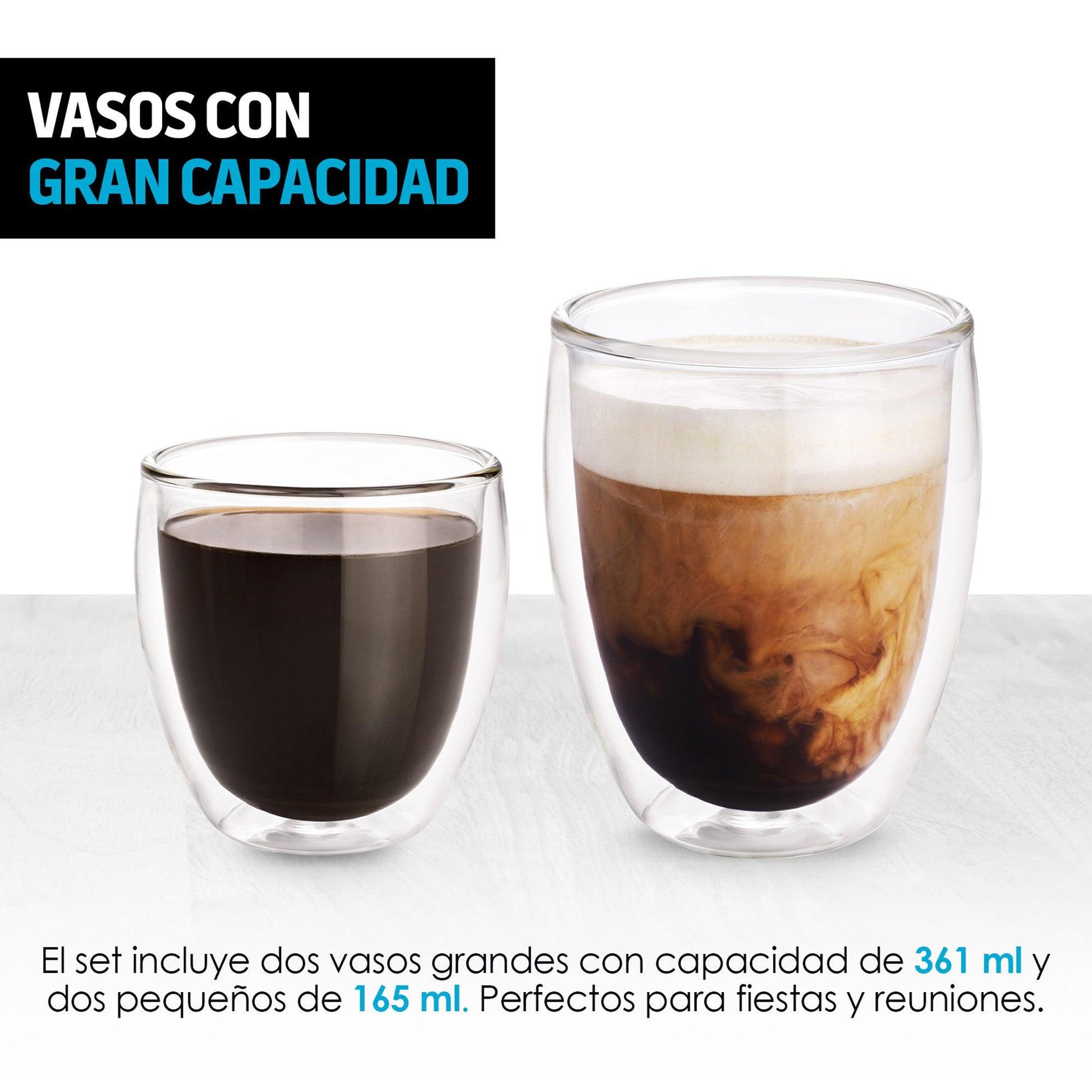 Vasos de Vidrio con Doble Pared para Café o Vino (4 Piezas) - Redlemon