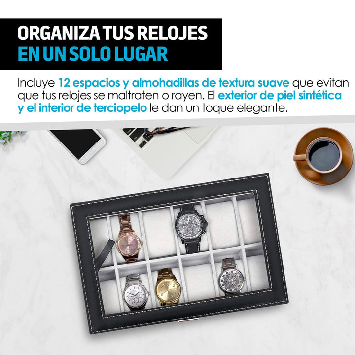 Caja para Relojes y Joyas Organizador con 12 Espacios y Candado - Redlemon