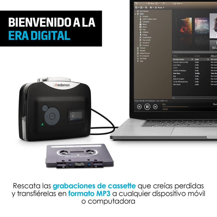 Reproductor y Convertidor de Casetes a MP3 Audífonos - Redlemon