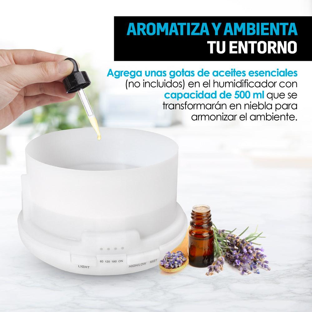 Humidificador y Difusor de Aceites Esenciales Luz LED 12 Colores (500ml) - Redlemon
