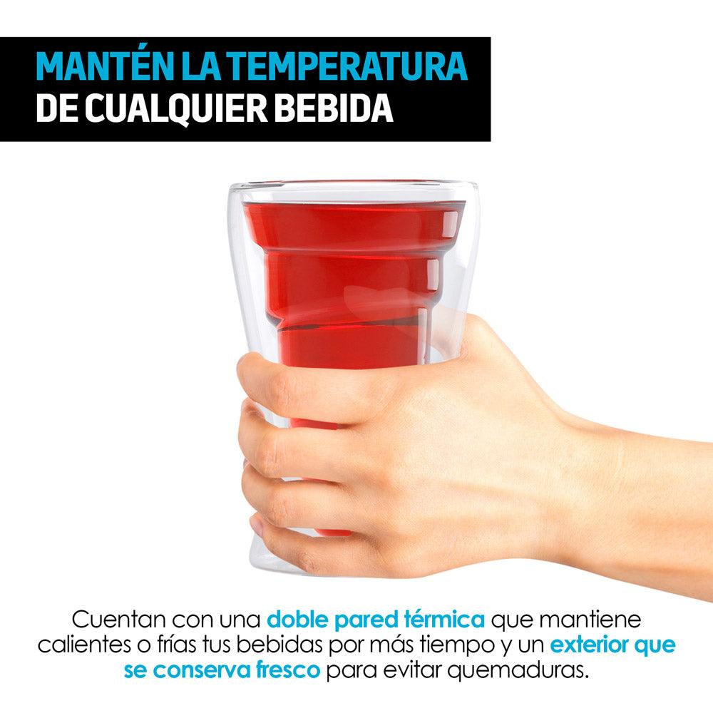 Vasos de Vidrio con Doble Pared de Cristal Innovador 2Pz 290ml - Redlemon