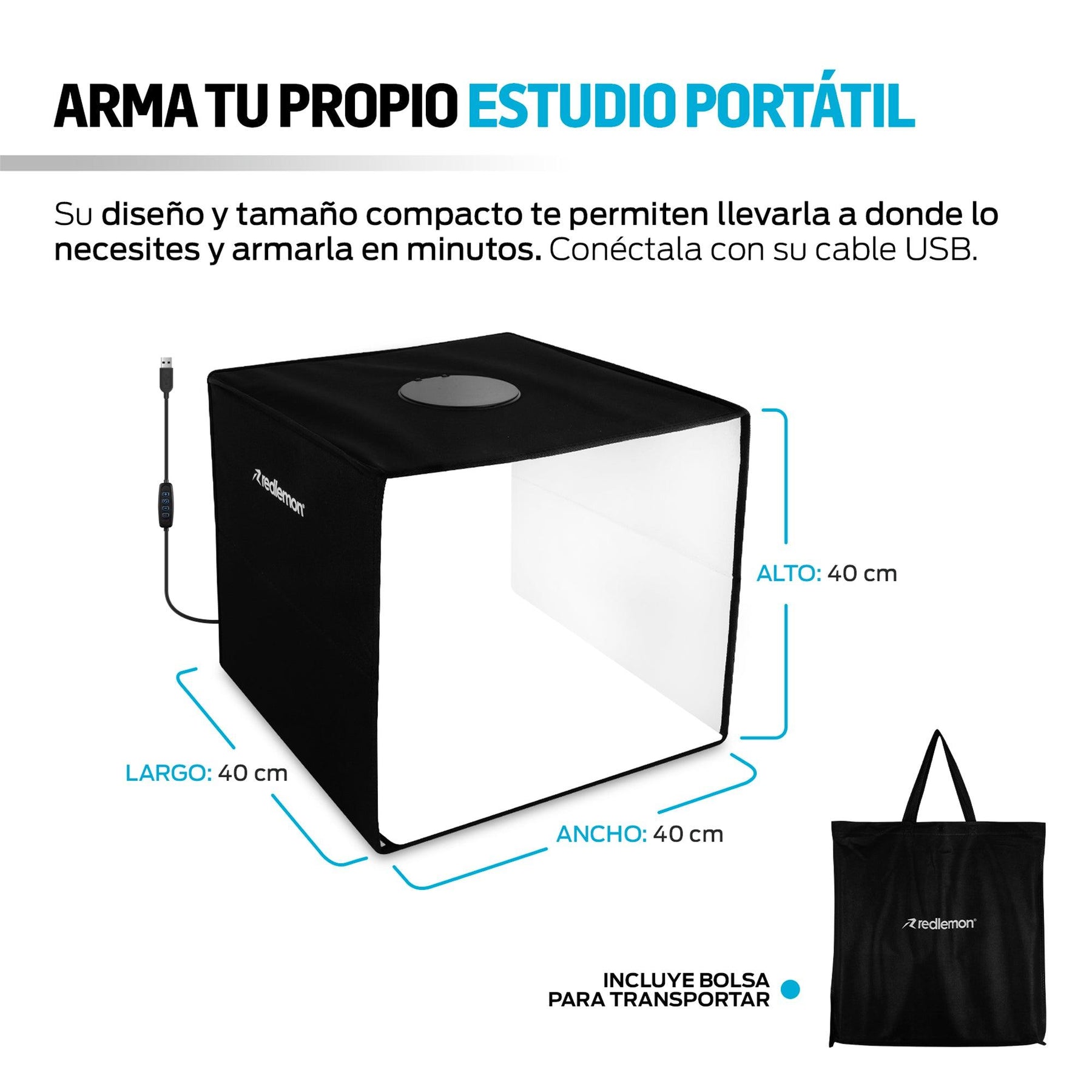 Caja de Luz para Fotografía Profesional con Aro de Luz 40x40 cm - Redlemon