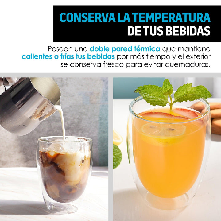 Vasos de Vidrio con Doble Pared para Café o Vino (4 Piezas) - Redlemon