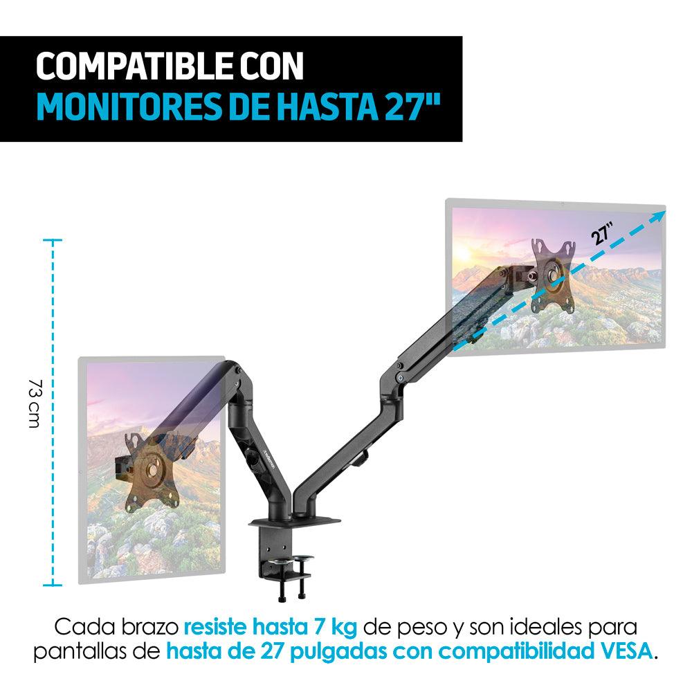 Soporte Hidráulico para 2 Monitores de Hasta 27” Ajustable - Redlemon