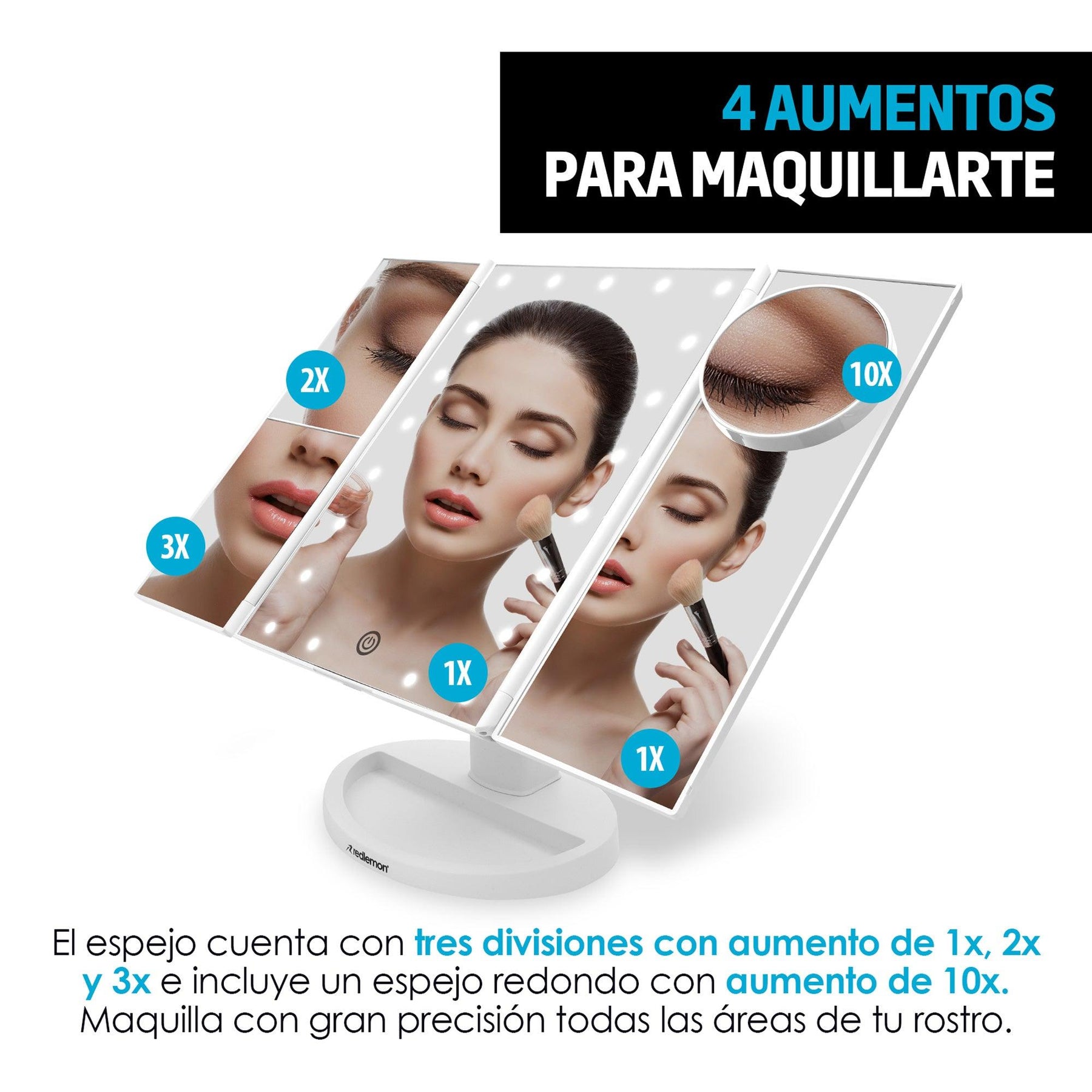 Espejo para Maquillaje con Aumentos y Luz LED Ajustable - Redlemon