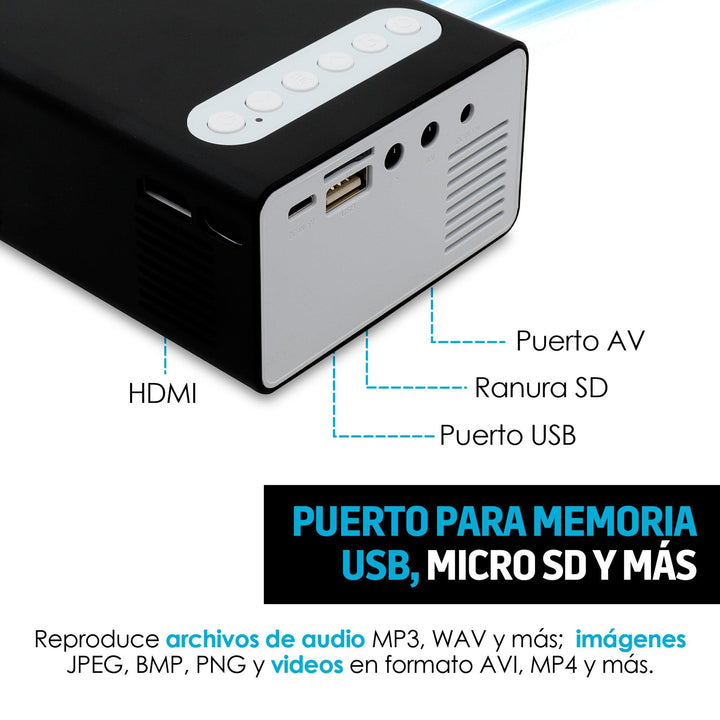 Proyector Portátil Mini HDMI, RCA, Memoria USB y Micro SD - Redlemon
