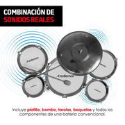 Batería para niños Musical de Juguete con Banco, Baquetas, Platillo y Bombo - Redlemon