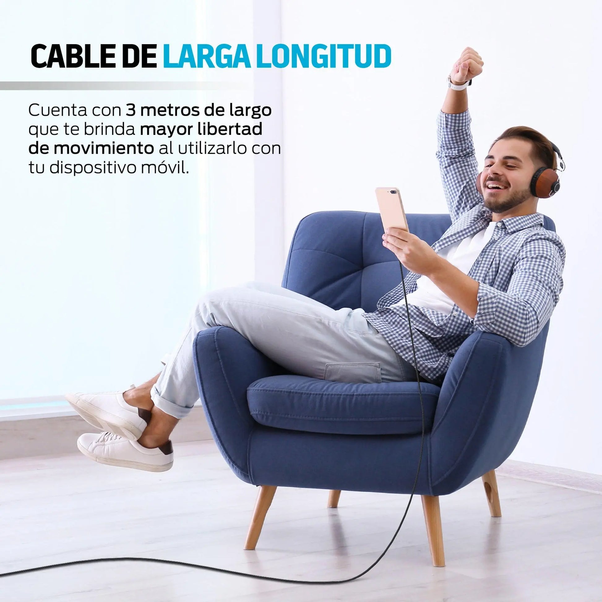 Cable USB Tipo C de 3 Metros de Nylon Resistente Largo - Redlemon