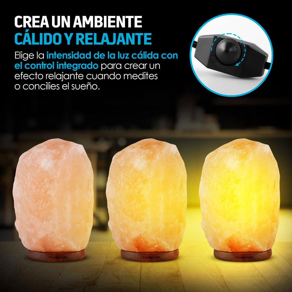 Lámpara de Sal Rosa del Himalaya Intensidad de Luz Ajustable 2 a 3 Kg - Redlemon