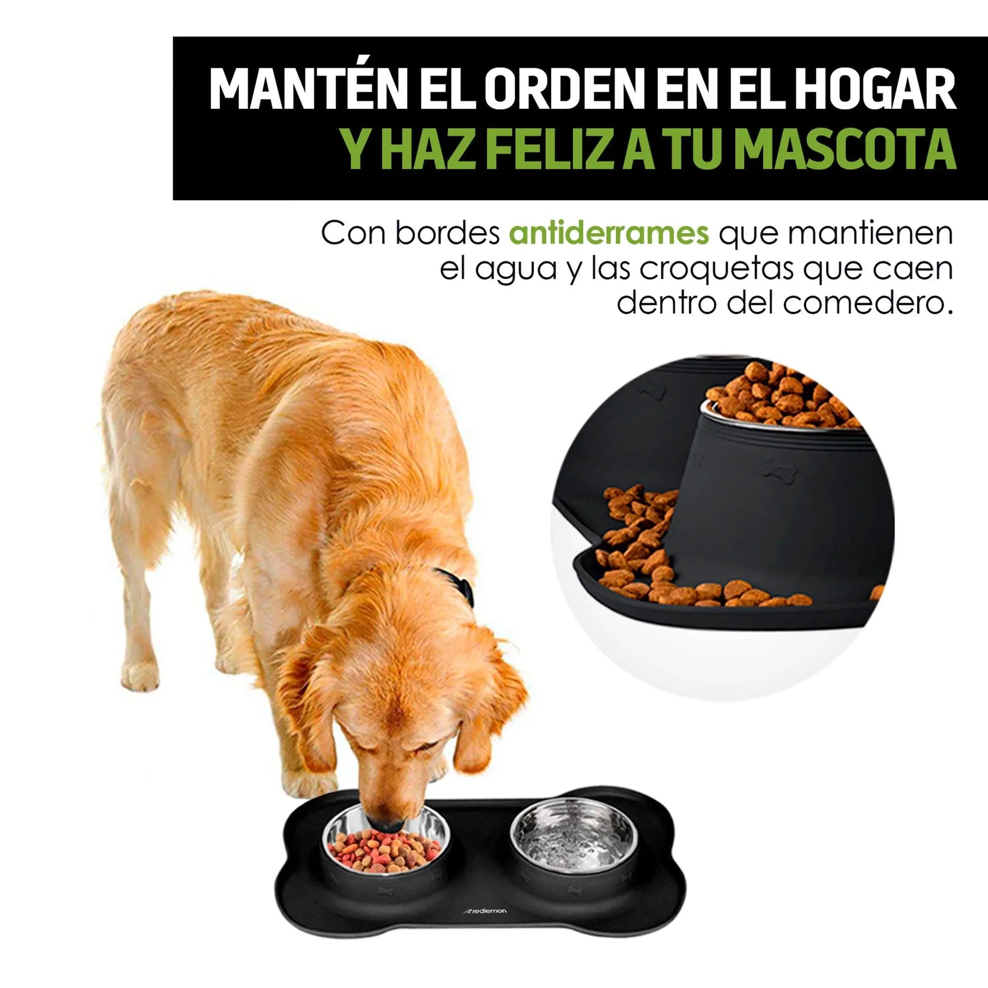 Plato para Perro Con 2 Tazones y Tapete de Silicón - Redlemon