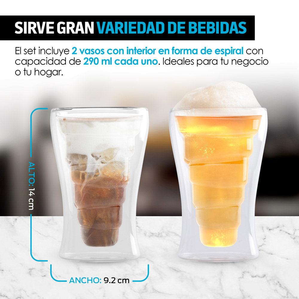 Vasos de Vidrio con Doble Pared de Cristal Innovador 2Pz 290ml - Redlemon