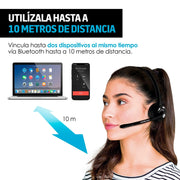 Audífono Bluetooth de Diadema con Micrófono Inalámbrico tipo Call Center para PC, Laptop, Mac, Windows, Android e IOS (iPhone) - Redlemon