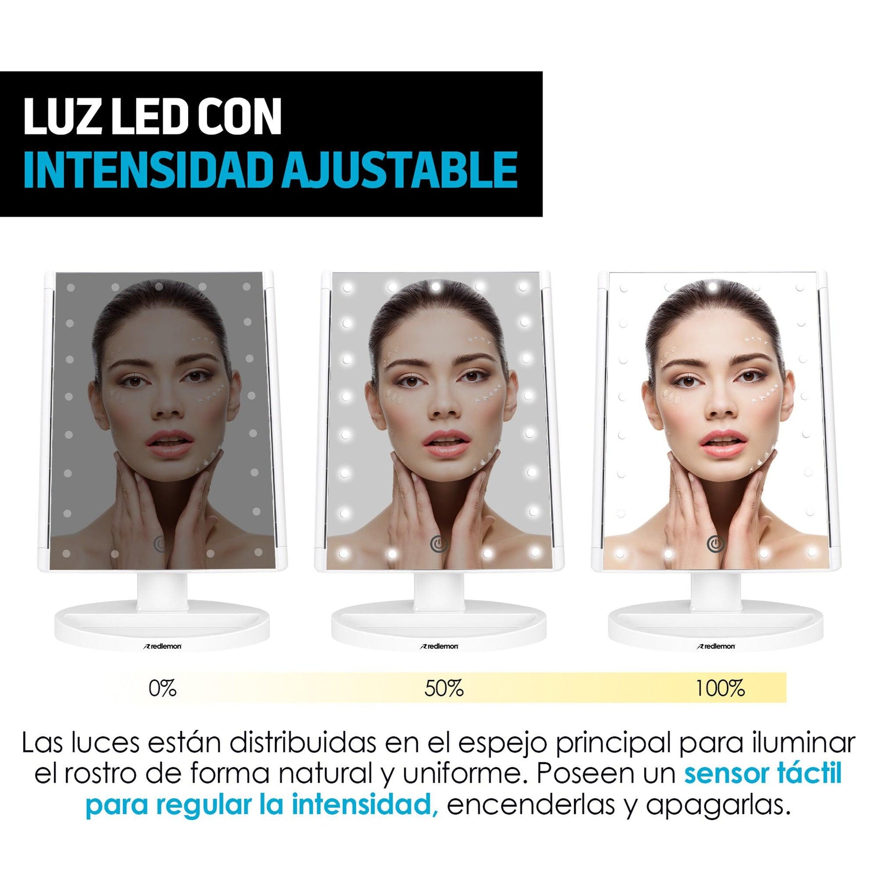 Espejo para Maquillaje con Aumentos y Luz LED Ajustable - Redlemon