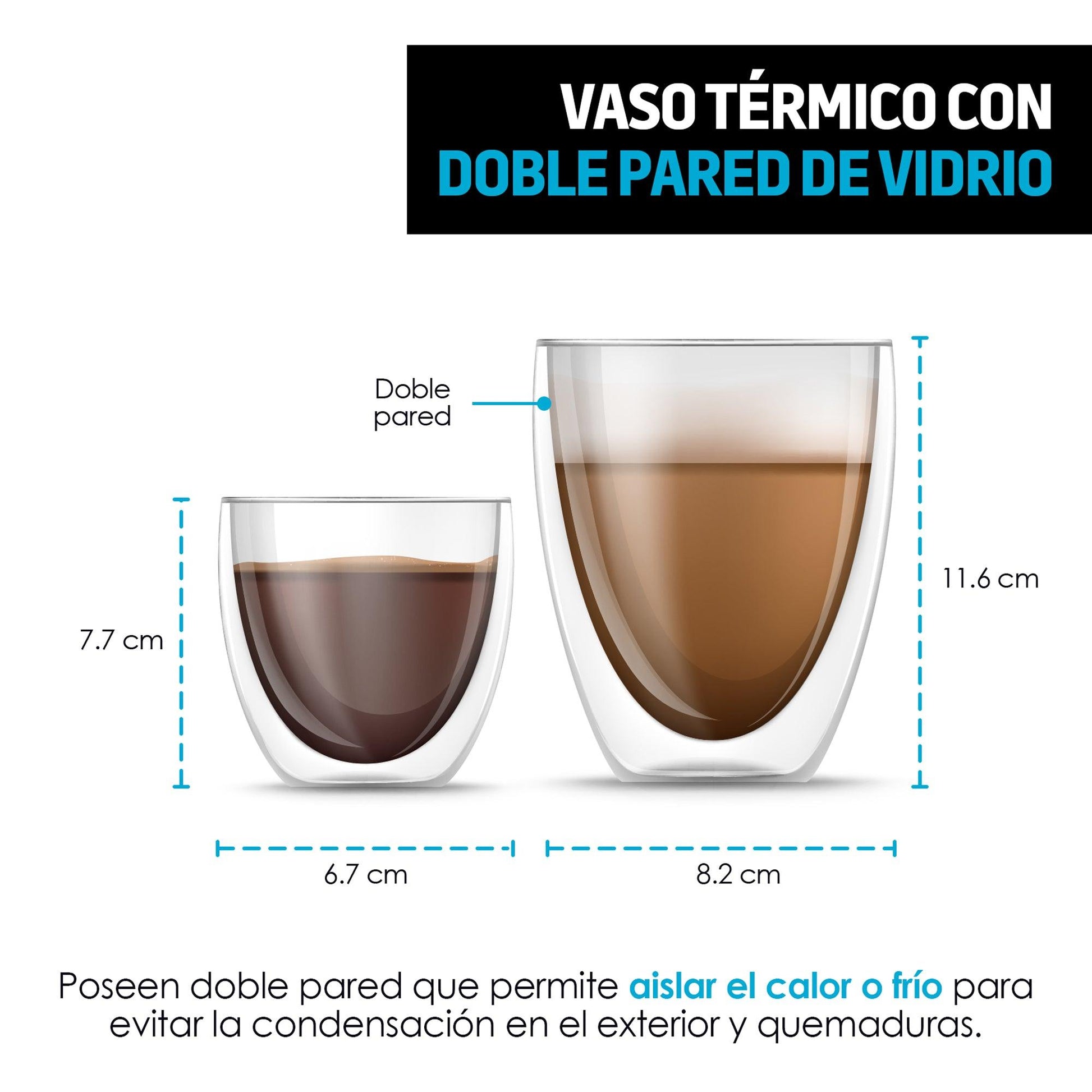 Vasos de Vidrio con Doble Pared para Café o Vino (4 Piezas) - Redlemon