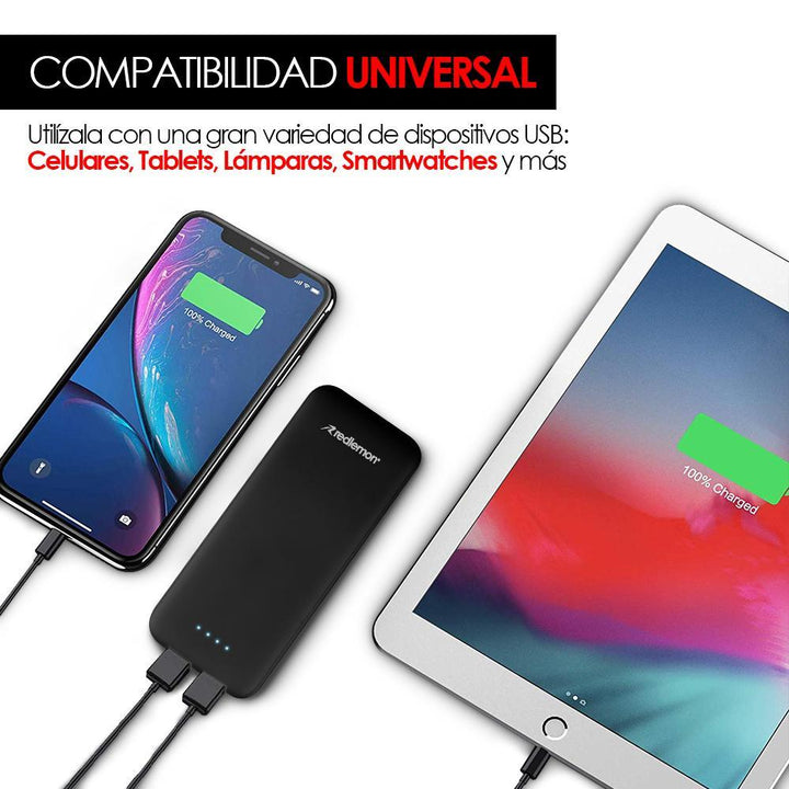 Power Bank 5000mah Batería Portátil Ultra Slim 2 Puertos USB - Redlemon