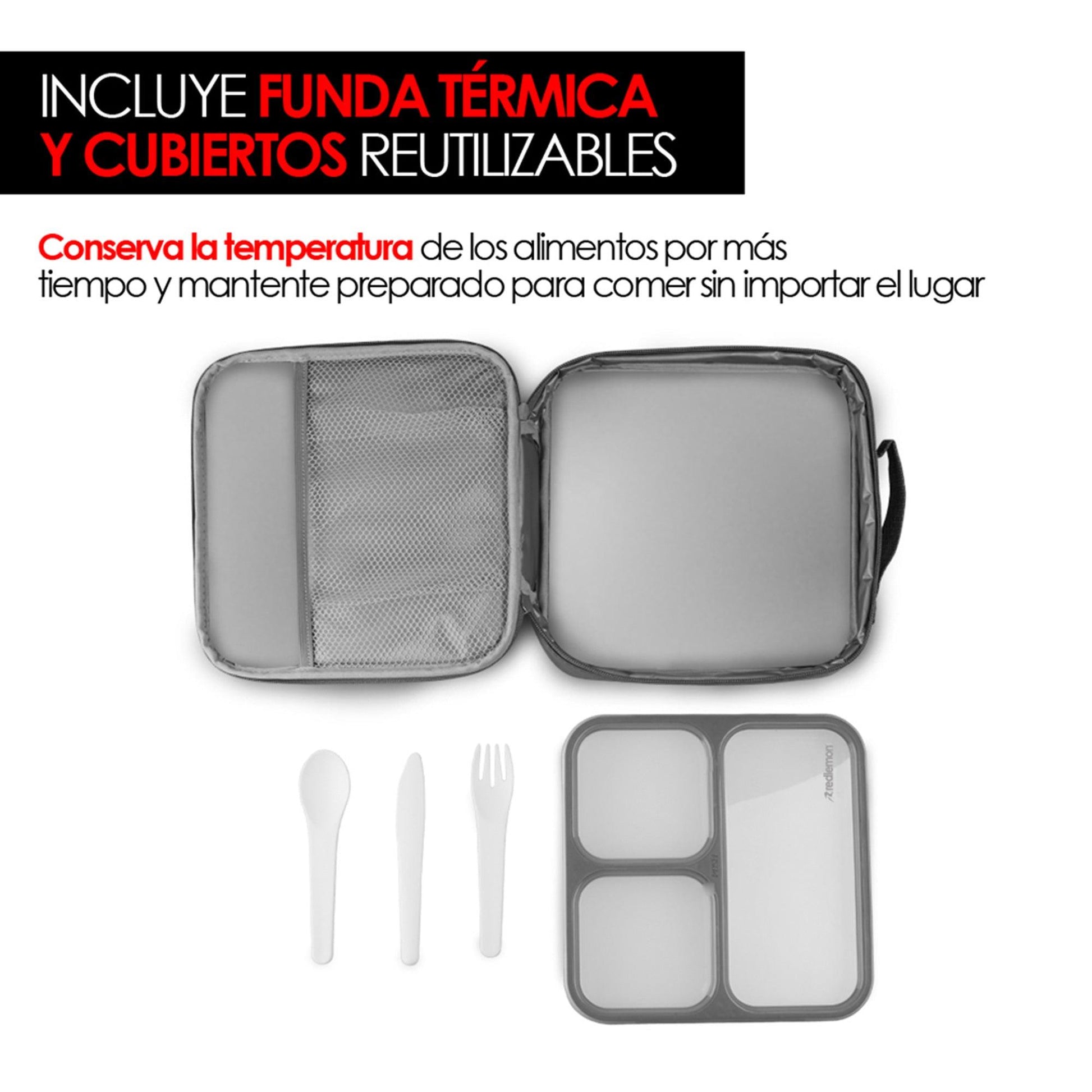 Lonchera Térmica para Comida de Adulto de Mujer y Hombre Tipo Bento Box Hermética con Funda - Redlemon