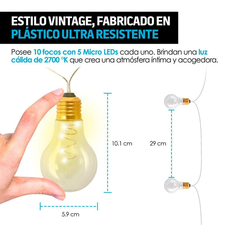 Serie de Luces LED para Exterior 10 Focos de Plástico - Redlemon