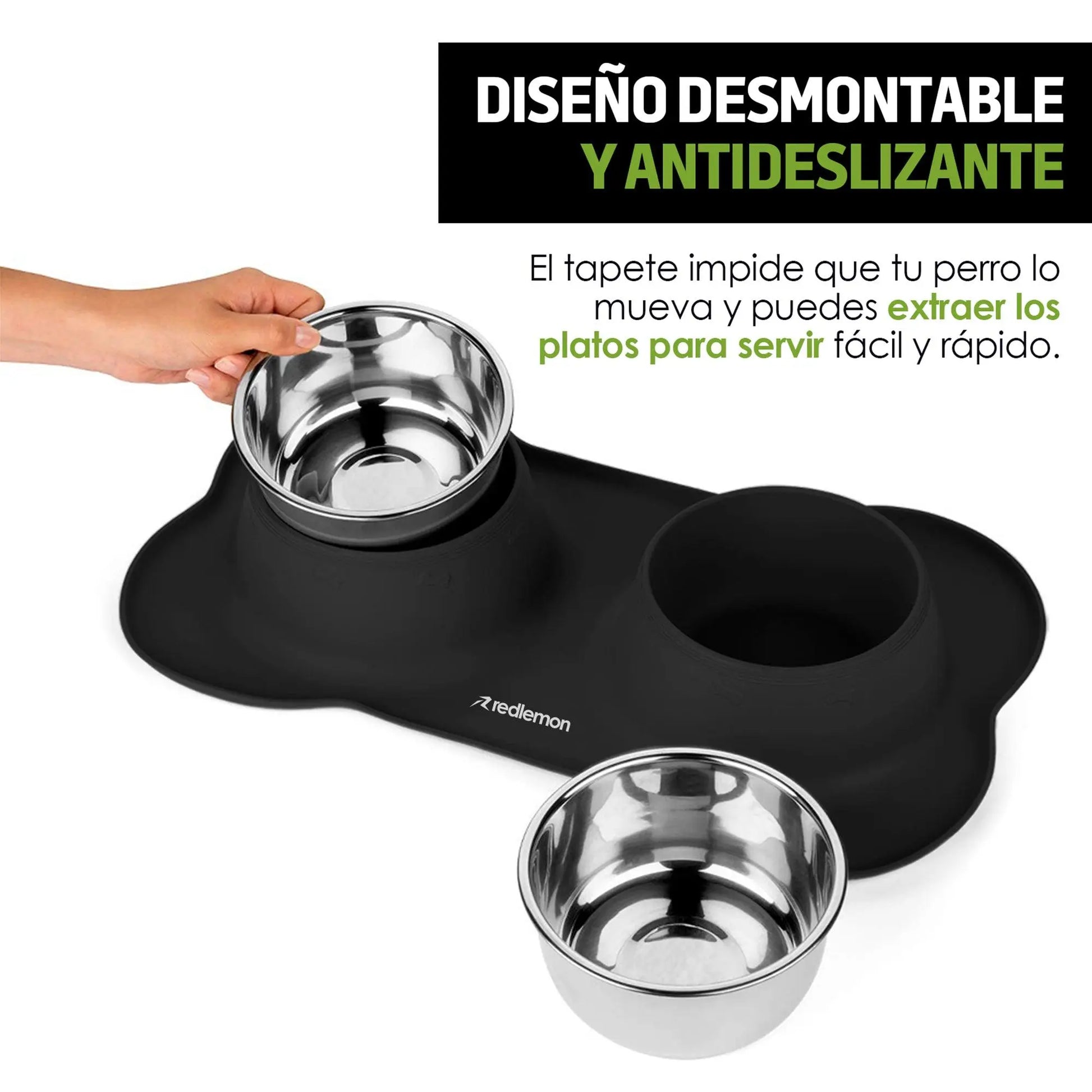 Plato para Perro Con 2 Tazones y Tapete de Silicón - Redlemon