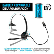 Audífono Bluetooth de Diadema con Micrófono Inalámbrico tipo Call Center para PC, Laptop, Mac, Windows, Android e IOS (iPhone) - Redlemon