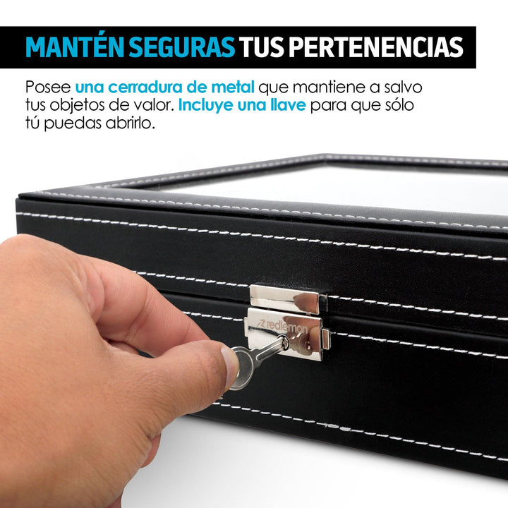 Caja para Relojes y Joyas Organizador con 12 Espacios y Candado - Redlemon