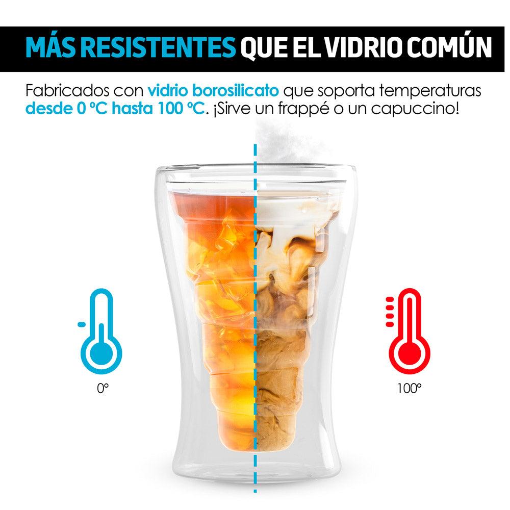 Vasos de Vidrio con Doble Pared de Cristal Innovador 2Pz 290ml - Redlemon