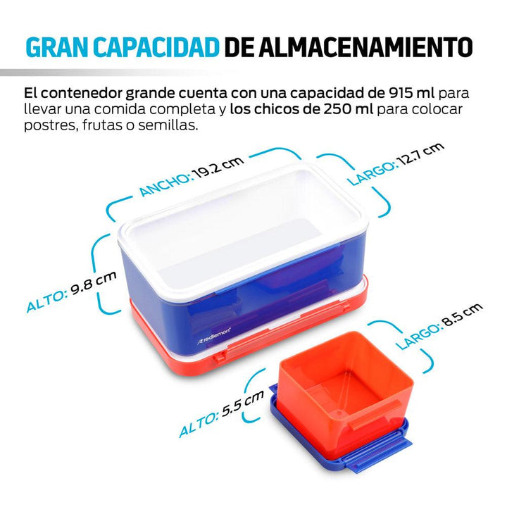 Lonchera para Niños con 3 Contenedores Apilables en Forma de Ladrillos de Construcción - Redlemon
