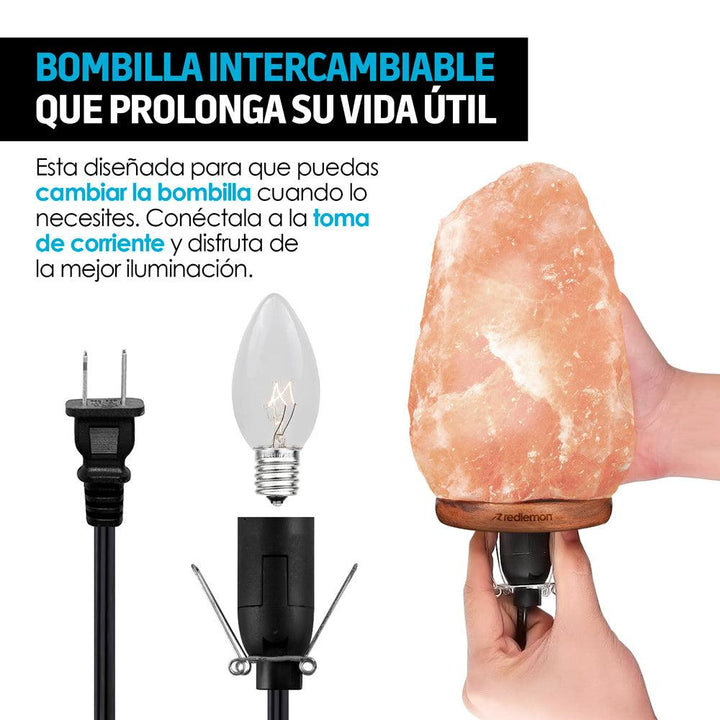 Lámpara de Sal Rosa del Himalaya Intensidad de Luz Ajustable 2 a 3 Kg