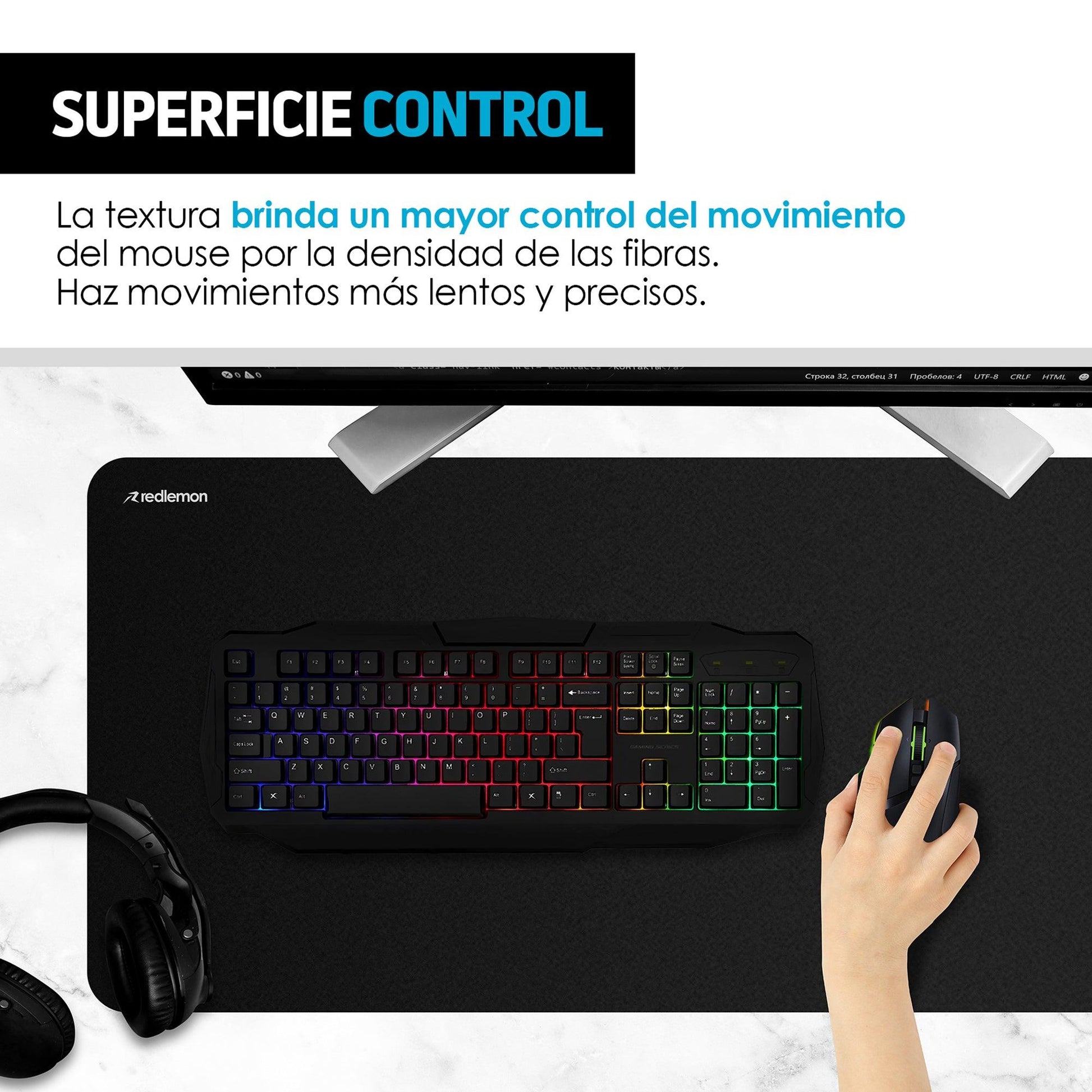 Mouse Pad Gamer XXL Superficie Control Resistente al Agua - Redlemon