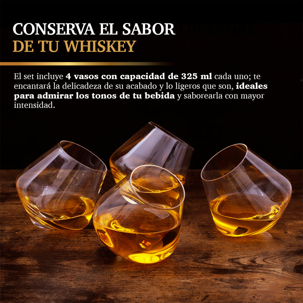 Vasos de Vidrio para Whisky Inclinados 4 Pz (325 ml) Redlemon Technology México