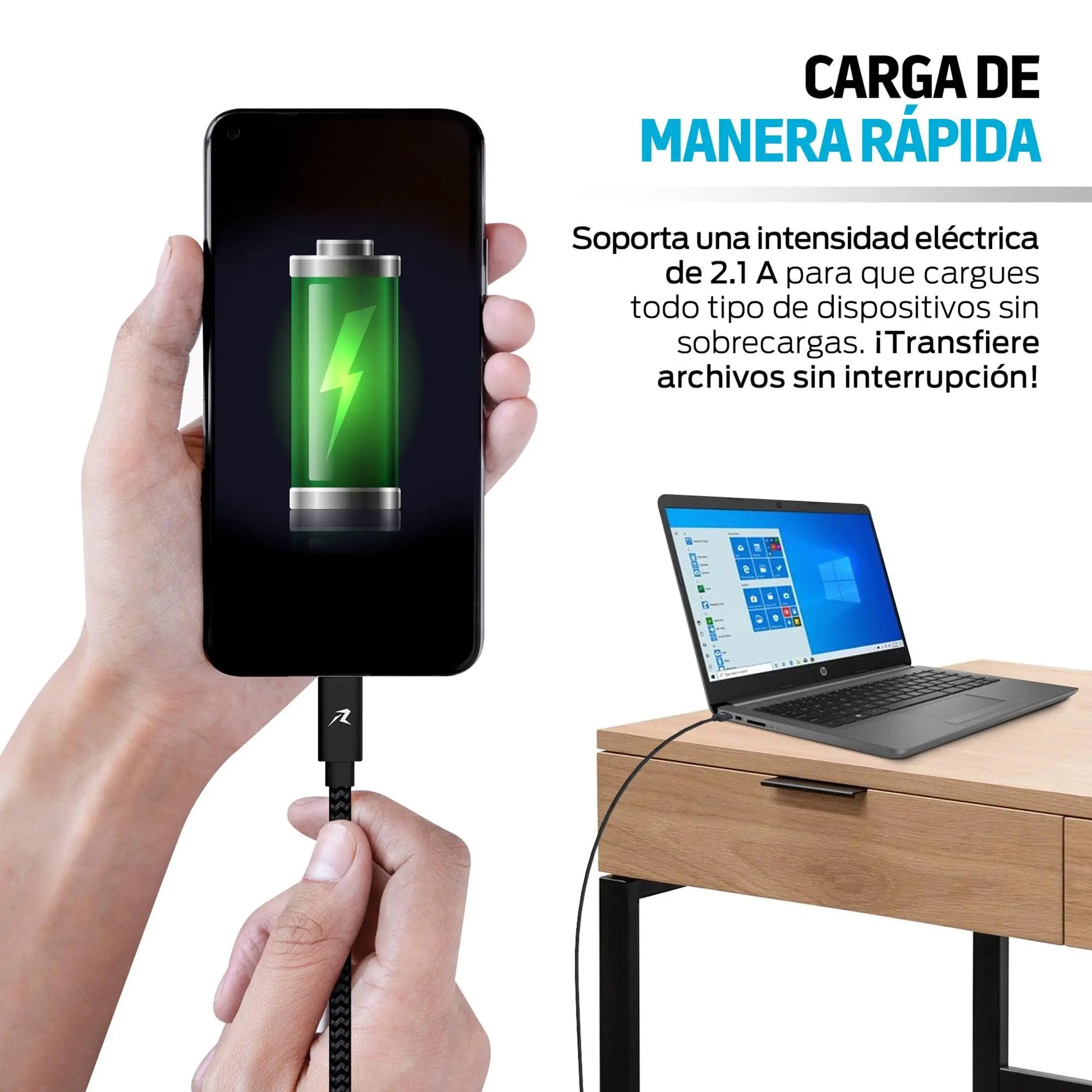 Cable USB Tipo C de 3 Metros de Nylon Resistente Largo - Redlemon