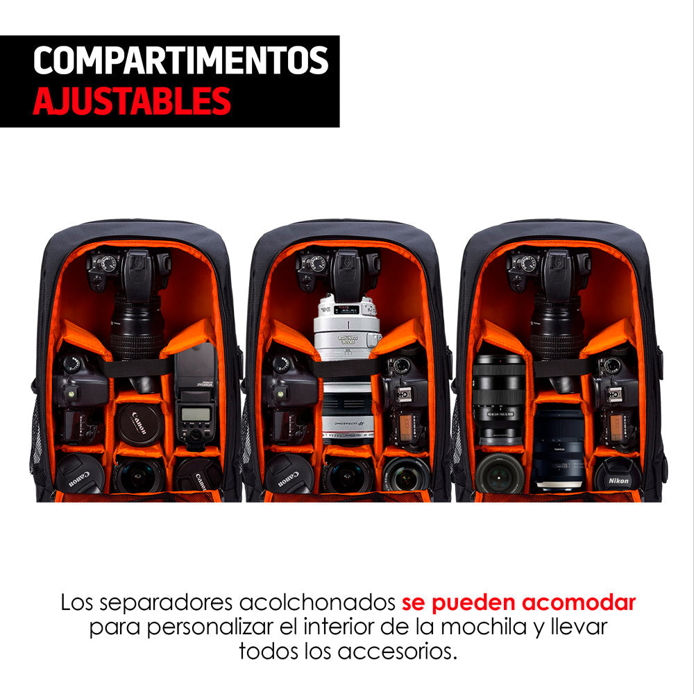 Mochila para Cámara Fotográfica con Compartimentos M-3000 Redlemon Technology México