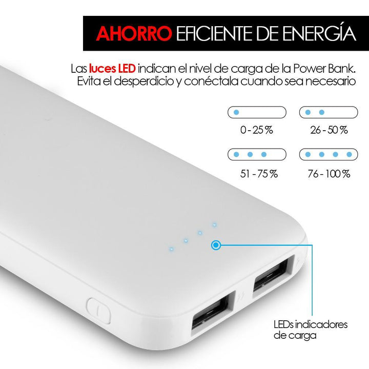 Power Bank 5000mah Batería Portátil Ultra Slim 2 Puertos USB - Redlemon