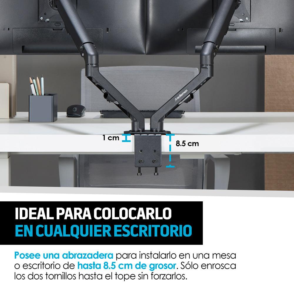 Soporte Hidráulico para 2 Monitores de Hasta 27” Ajustable - Redlemon