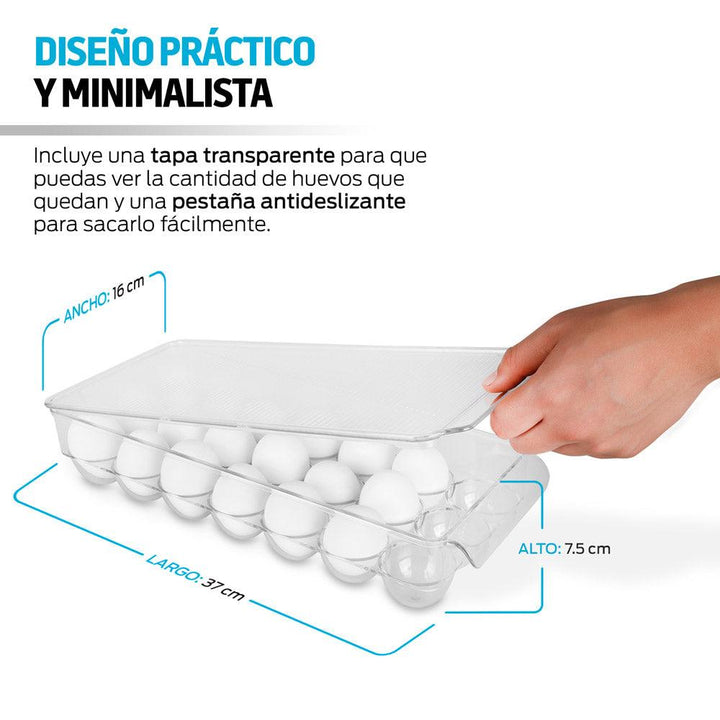 Organizador de Huevos para Refrigerador con Tapa 21 Huevos - Redlemon