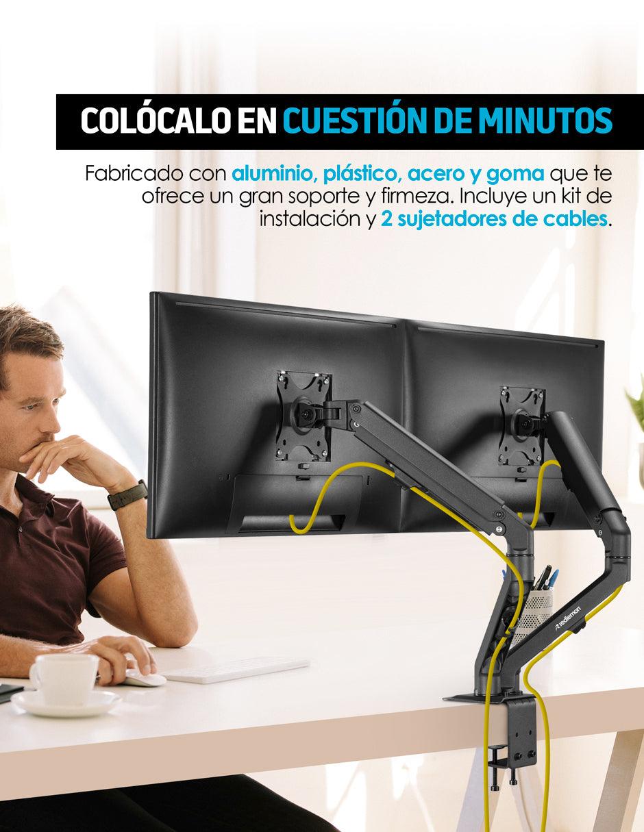 Soporte Hidráulico para 2 Monitores de Hasta 27” Ajustable - Redlemon