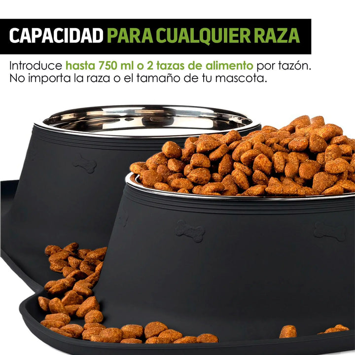 Plato para Perro Con 2 Tazones y Tapete de Silicón - Redlemon