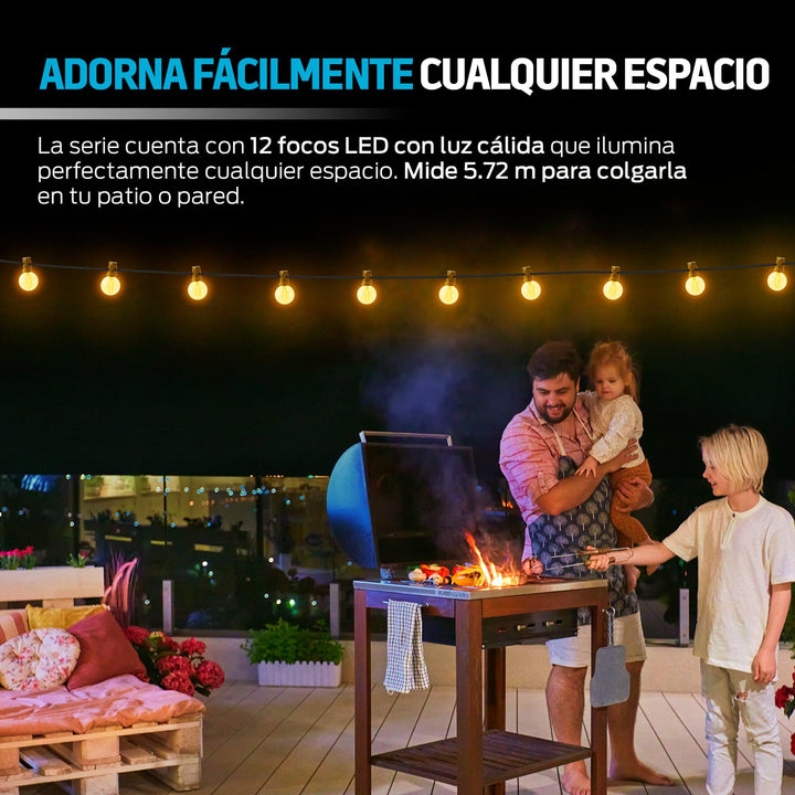 Serie de 12 Luces LED para Exteriores de Carga Solar 5.72m - Redlemon