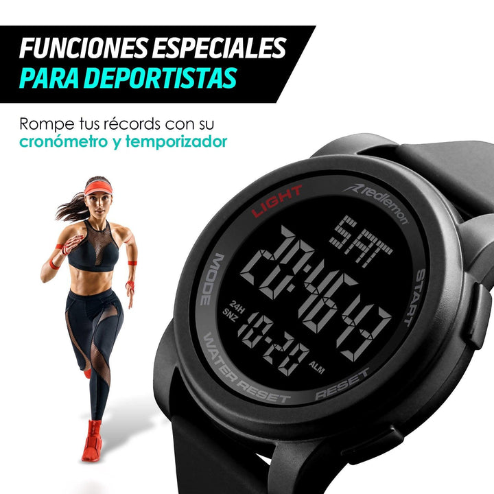 Reloj Digital Sport Contra Agua con Luz y Alarma 1257 - Redlemon