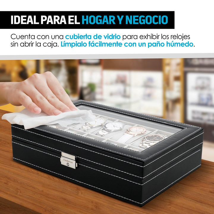 Caja para Relojes y Joyas Organizador con 12 Espacios y Candado - Redlemon