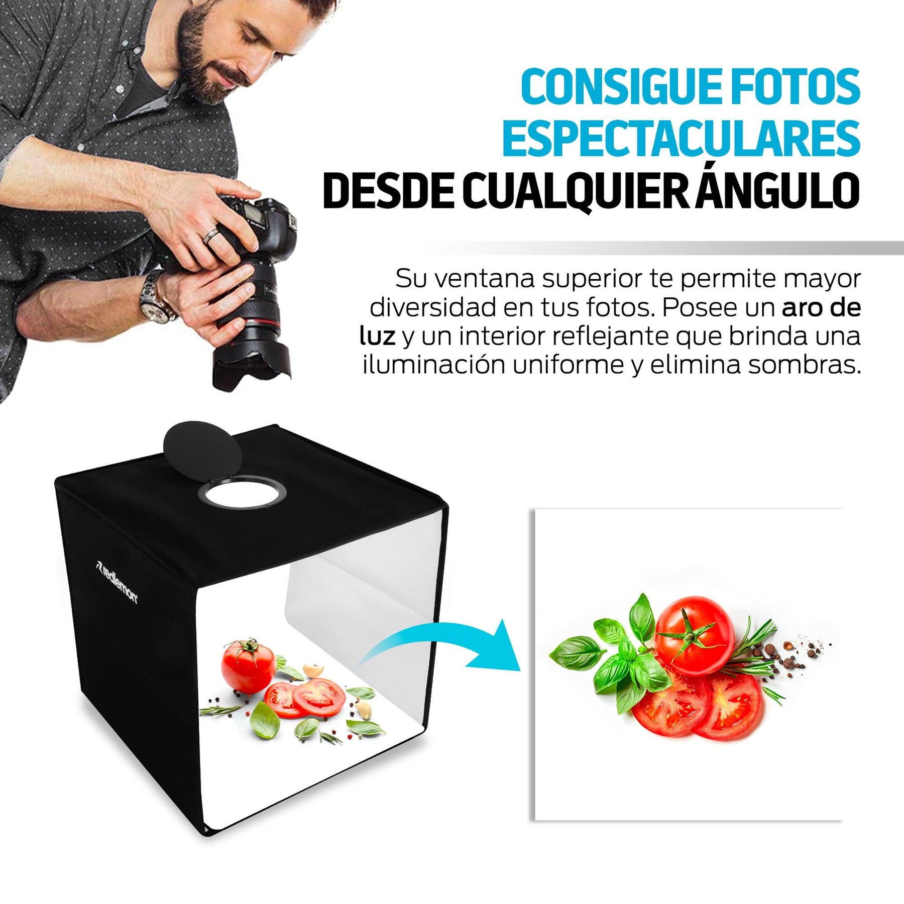Caja de Luz para Fotografía Profesional con Aro de Luz 40x40 cm - Redlemon