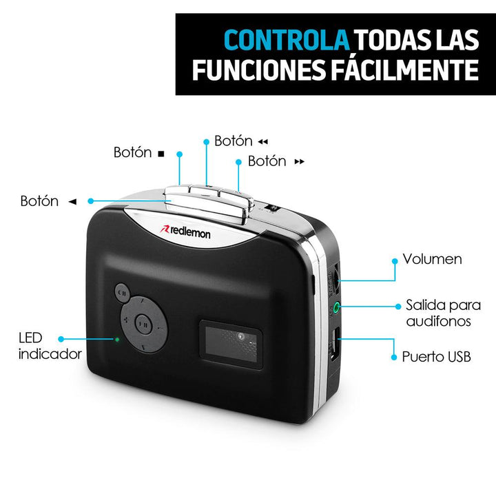 Reproductor y Convertidor de Casetes a MP3 Audífonos - Redlemon