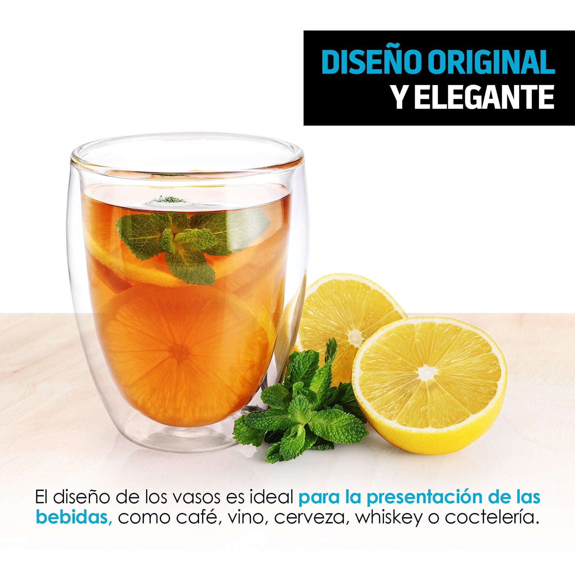 Vasos de Vidrio con Doble Pared para Café o Vino (4 Piezas) - Redlemon