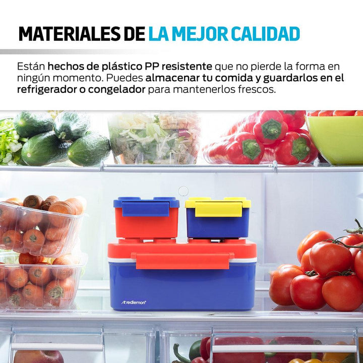 Lonchera para Niños con 3 Contenedores Apilables en Forma de Ladrillos de Construcción - Redlemon