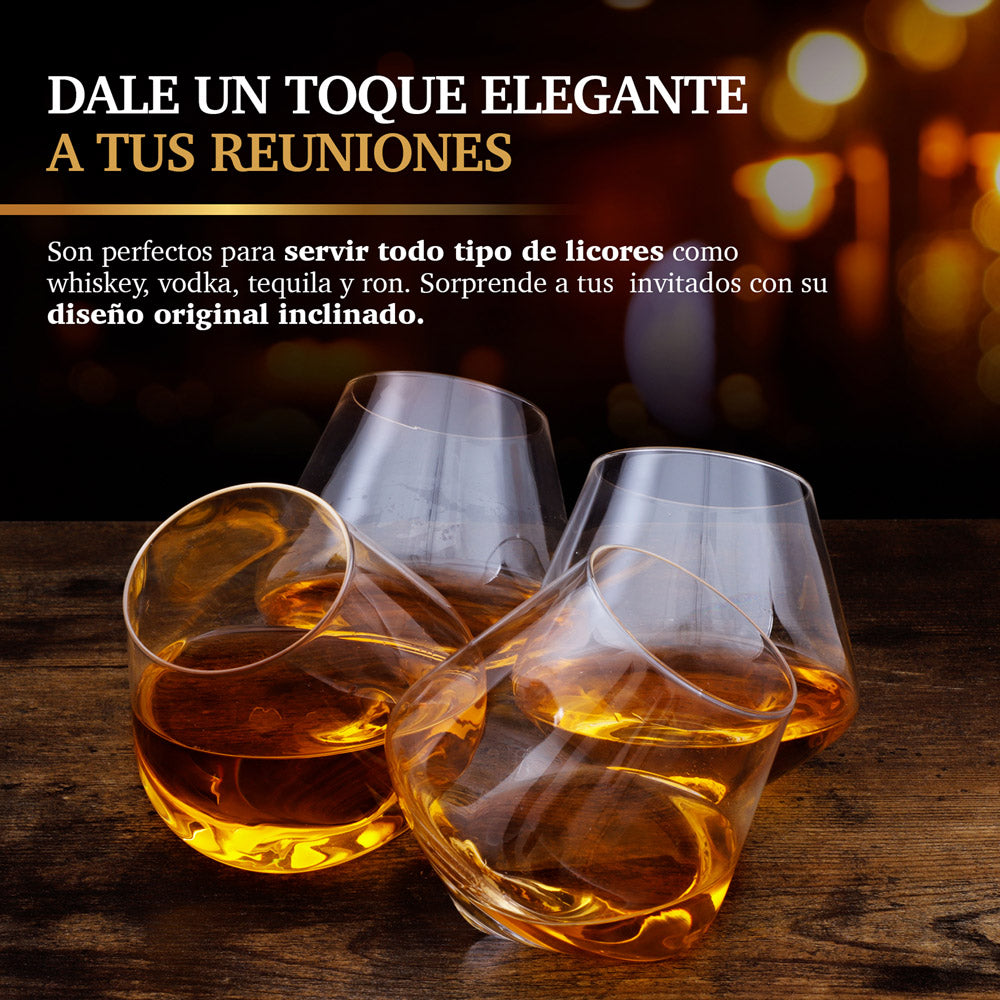 Vasos de Vidrio para Whisky Inclinados 4 Pz (325 ml) Redlemon Technology México