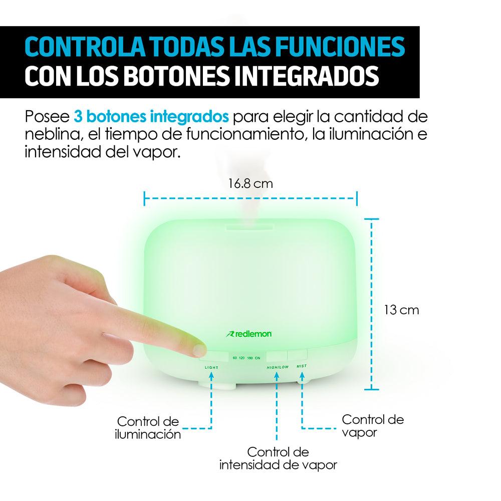 Humidificador y Difusor de Aceites Esenciales Luz LED 12 Colores (500ml) - Redlemon