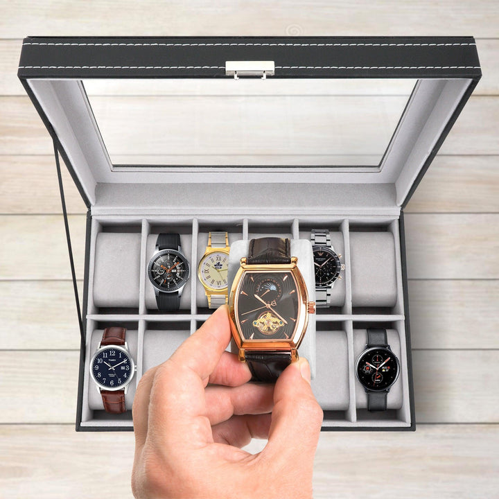 Caja para Relojes y Joyas Organizador con 12 Espacios y Candado - Redlemon