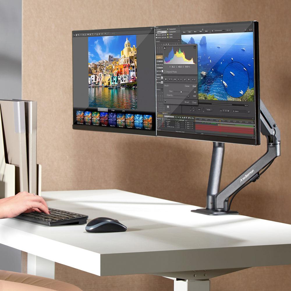 Soporte Hidráulico para 2 Monitores de Hasta 27” Ajustable - Redlemon