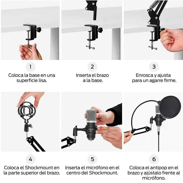 Micrófono Condensador Profesional para Estudio, AUX 3.5mm a XLR, Incluye Adaptador USB y Accesorios - Redlemon