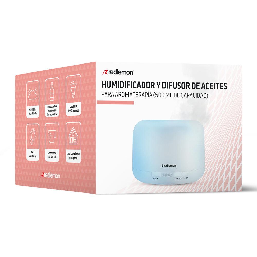 Humidificador y Difusor de Aceites Esenciales Luz LED 12 Colores (500ml) - Redlemon